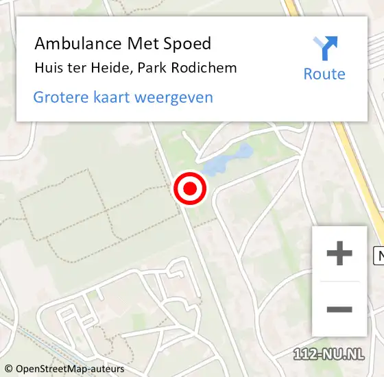 Locatie op kaart van de 112 melding: Ambulance Met Spoed Naar Huis ter Heide, Park Rodichem op 6 augustus 2017 18:00