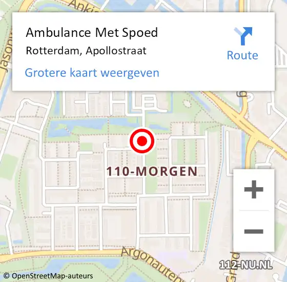 Locatie op kaart van de 112 melding: Ambulance Met Spoed Naar Rotterdam, Apollostraat op 6 augustus 2017 18:59