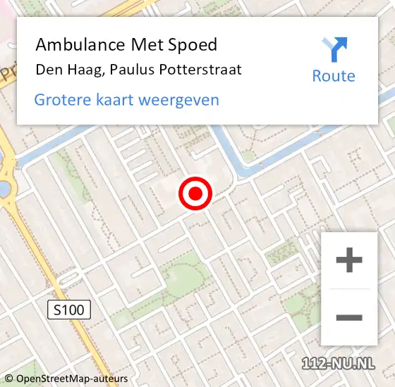 Locatie op kaart van de 112 melding: Ambulance Met Spoed Naar Den Haag, Paulus Potterstraat op 7 augustus 2017 01:14