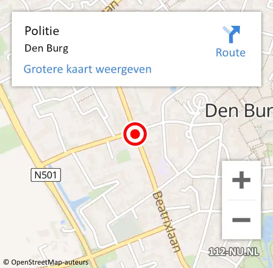 Locatie op kaart van de 112 melding: Politie Den Burg op 7 augustus 2017 12:13
