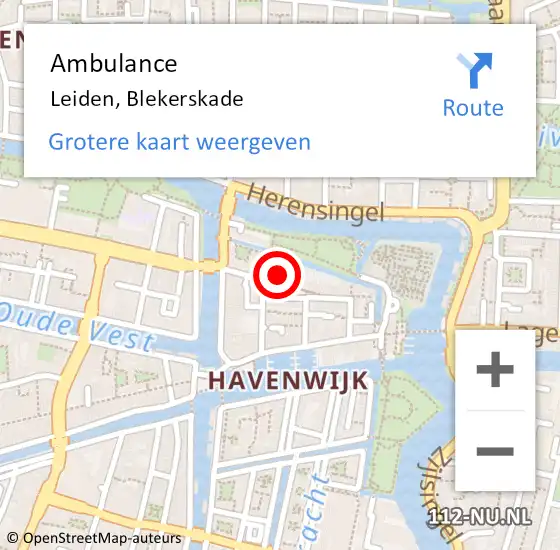 Locatie op kaart van de 112 melding: Ambulance Leiden, Blekerskade op 7 augustus 2017 13:48