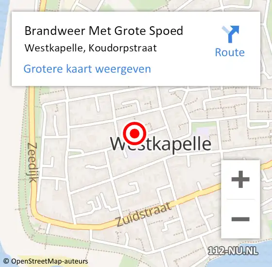 Locatie op kaart van de 112 melding: Brandweer Met Grote Spoed Naar Westkapelle, Koudorpstraat op 7 augustus 2017 19:51