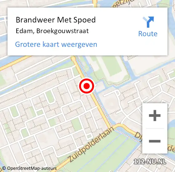Locatie op kaart van de 112 melding: Brandweer Met Spoed Naar Edam, Broekgouwstraat op 7 augustus 2017 23:36