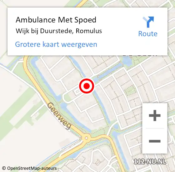 Locatie op kaart van de 112 melding: Ambulance Met Spoed Naar Wijk bij Duurstede, Romulus op 8 augustus 2017 00:26