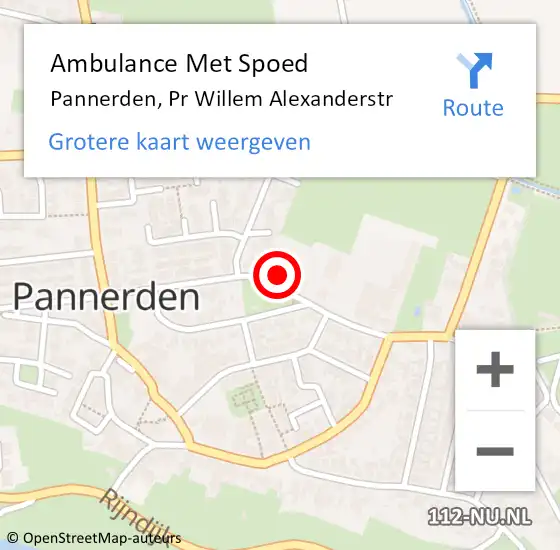 Locatie op kaart van de 112 melding: Ambulance Met Spoed Naar Pannerden, Pr Willem Alexanderstr op 8 augustus 2017 00:54