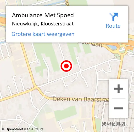 Locatie op kaart van de 112 melding: Ambulance Met Spoed Naar Nieuwkuijk, Kloosterstraat op 8 augustus 2017 05:45