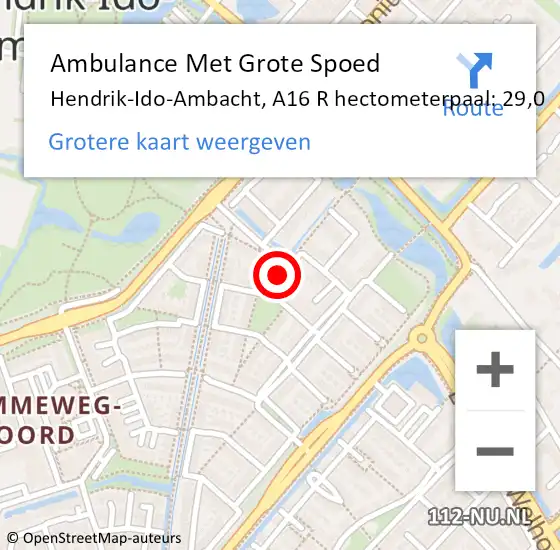 Locatie op kaart van de 112 melding: Ambulance Met Grote Spoed Naar Hendrik-Ido-Ambacht, A16 R hectometerpaal: 30,0 op 8 augustus 2017 09:18