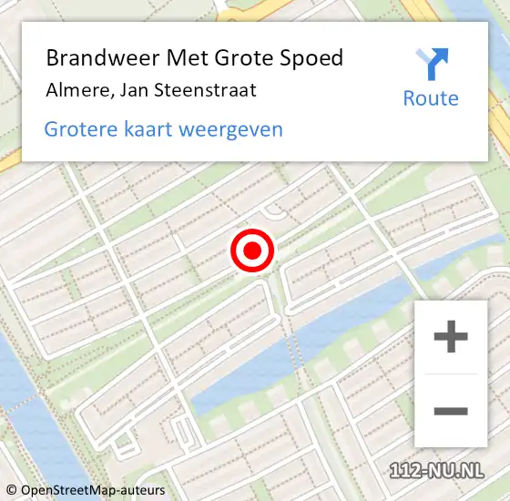 Locatie op kaart van de 112 melding: Brandweer Met Grote Spoed Naar Almere, Jan Steenstraat op 8 augustus 2017 09:40