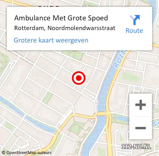 Locatie op kaart van de 112 melding: Ambulance Met Grote Spoed Naar Rotterdam, Noordmolendwarsstraat op 8 augustus 2017 15:04