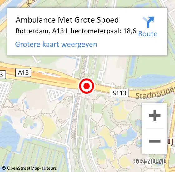 Locatie op kaart van de 112 melding: Ambulance Met Grote Spoed Naar Rotterdam, A13 R hectometerpaal: 18,6 op 8 augustus 2017 15:17