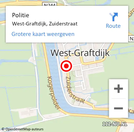 Locatie op kaart van de 112 melding: Politie West-Graftdijk, Zuiderstraat op 8 augustus 2017 18:45