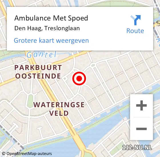 Locatie op kaart van de 112 melding: Ambulance Met Spoed Naar Den Haag, Treslonglaan op 8 augustus 2017 19:22