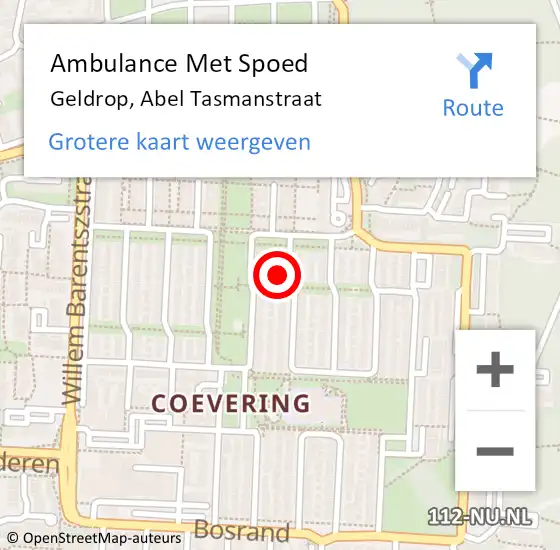 Locatie op kaart van de 112 melding: Ambulance Met Spoed Naar Geldrop, Abel Tasmanstraat op 8 augustus 2017 20:46