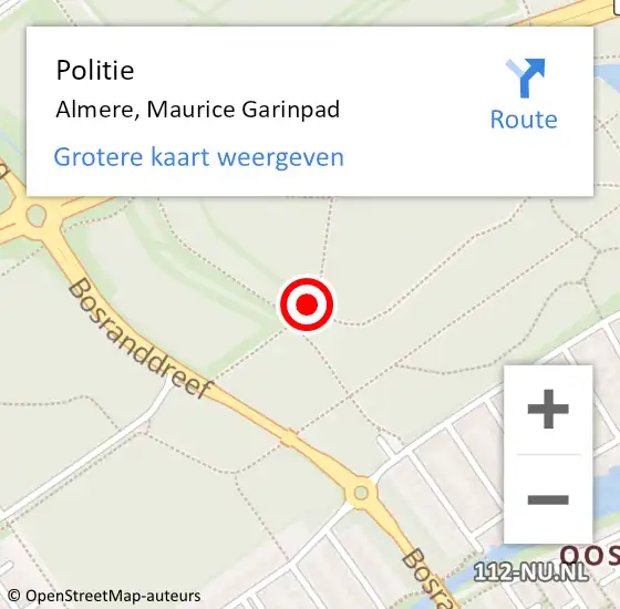 Locatie op kaart van de 112 melding: Politie Almere, Maurice Garinpad op 8 augustus 2017 21:44