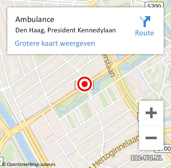 Locatie op kaart van de 112 melding: Ambulance Den Haag, President Kennedylaan op 9 augustus 2017 11:13