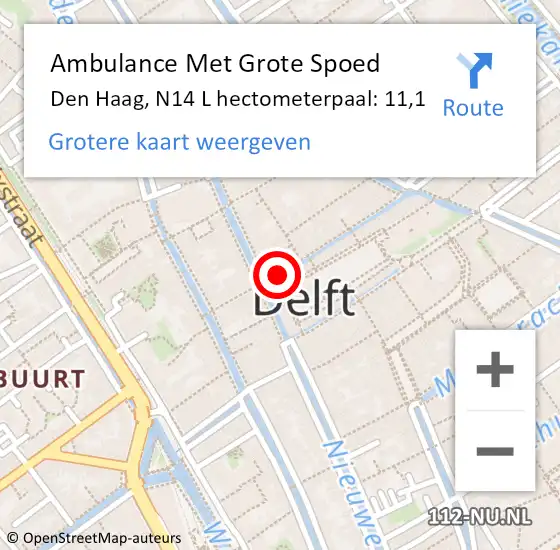 Locatie op kaart van de 112 melding: Ambulance Met Grote Spoed Naar Den Haag, N14 L hectometerpaal: 11,1 op 9 augustus 2017 12:53