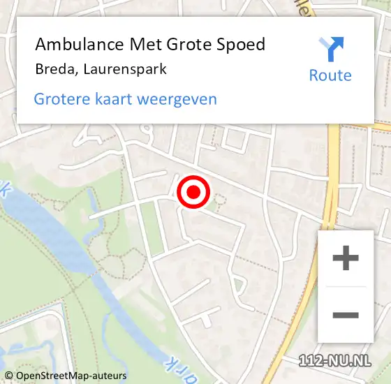 Locatie op kaart van de 112 melding: Ambulance Met Grote Spoed Naar Breda, Laurenspark op 9 augustus 2017 13:47