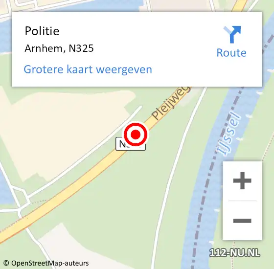 Locatie op kaart van de 112 melding: Politie Arnhem, N325 op 10 augustus 2017 07:03