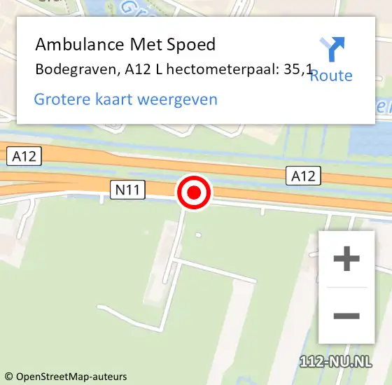 Locatie op kaart van de 112 melding: Ambulance Met Spoed Naar Bodegraven, A12 L hectometerpaal: 40,1 op 10 augustus 2017 13:25