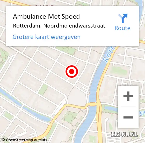 Locatie op kaart van de 112 melding: Ambulance Met Spoed Naar Rotterdam, Noordmolendwarsstraat op 10 augustus 2017 13:43