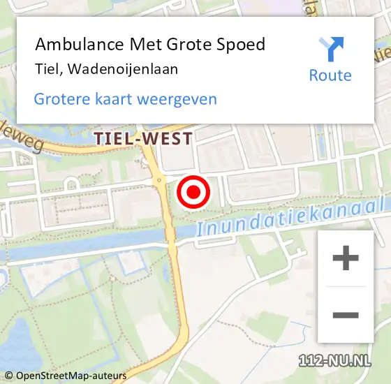 Locatie op kaart van de 112 melding: Ambulance Met Grote Spoed Naar Tiel, Wadenoijenlaan op 10 augustus 2017 14:39