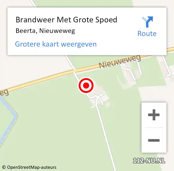 Locatie op kaart van de 112 melding: Brandweer Met Grote Spoed Naar Beerta, Nieuweweg op 10 augustus 2017 15:00