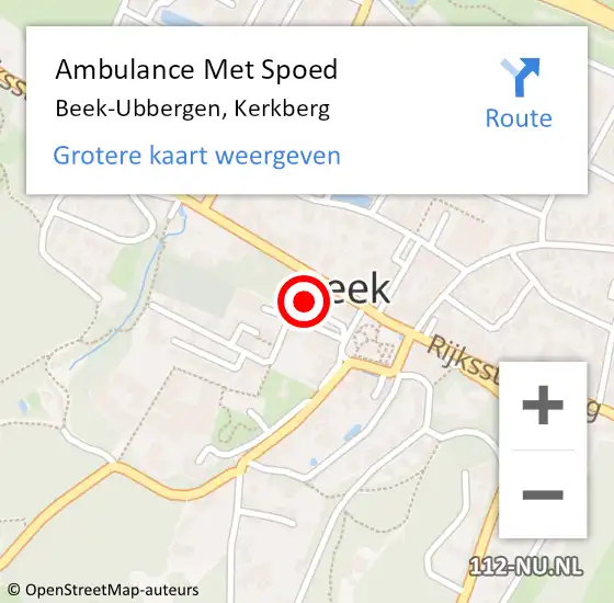 Locatie op kaart van de 112 melding: Ambulance Met Spoed Naar Beek-Ubbergen, Kerkberg op 10 augustus 2017 15:12