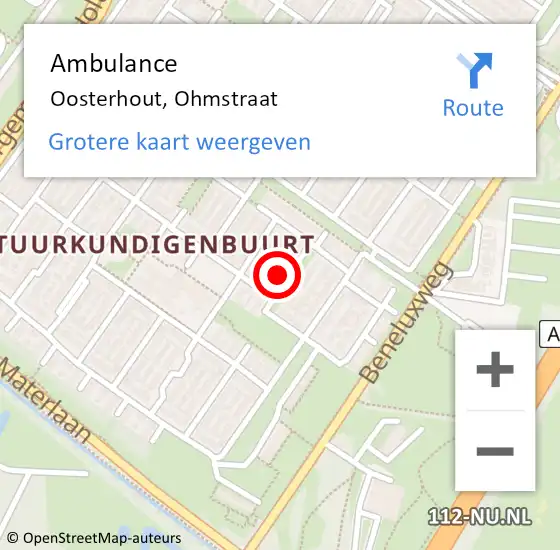 Locatie op kaart van de 112 melding: Ambulance Oosterhout, Ohmstraat op 10 augustus 2017 16:34
