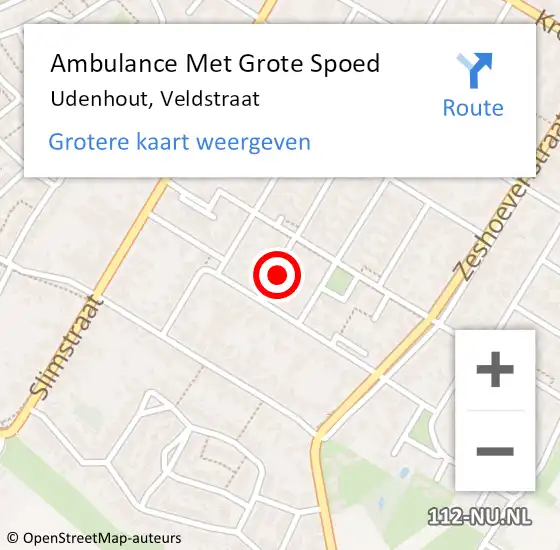 Locatie op kaart van de 112 melding: Ambulance Met Grote Spoed Naar Udenhout, Veldstraat op 10 augustus 2017 17:29