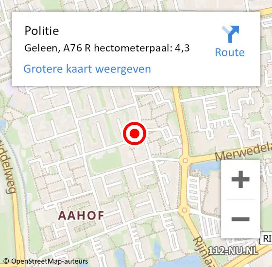 Locatie op kaart van de 112 melding: Politie Geleen, A76 R hectometerpaal: 4,3 op 10 augustus 2017 17:47