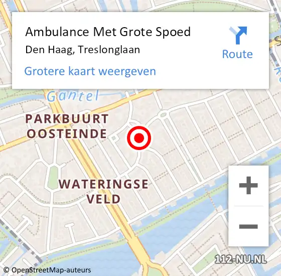 Locatie op kaart van de 112 melding: Ambulance Met Grote Spoed Naar Den Haag, Treslonglaan op 10 augustus 2017 19:40