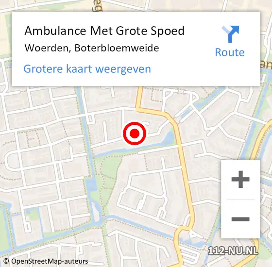 Locatie op kaart van de 112 melding: Ambulance Met Grote Spoed Naar Woerden, Boterbloemweide op 10 augustus 2017 22:43