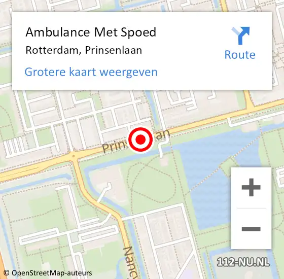 Locatie op kaart van de 112 melding: Ambulance Met Spoed Naar Rotterdam, Prinsenlaan op 11 augustus 2017 00:50