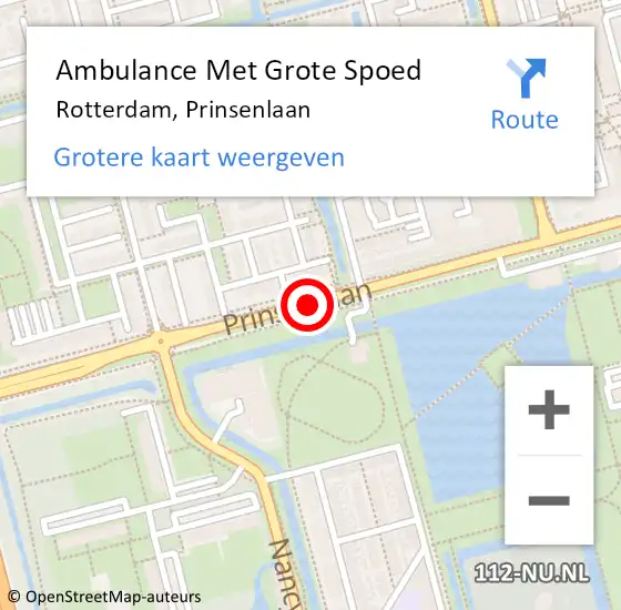 Locatie op kaart van de 112 melding: Ambulance Met Grote Spoed Naar Rotterdam, Prinsenlaan op 11 augustus 2017 01:06