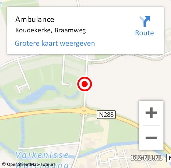 Locatie op kaart van de 112 melding: Ambulance Koudekerke, Braamweg op 11 augustus 2017 07:51