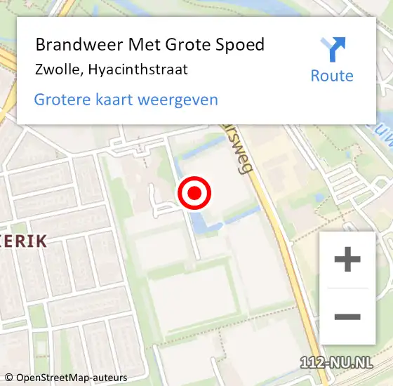 Locatie op kaart van de 112 melding: Brandweer Met Grote Spoed Naar Zwolle, Hyacinthstraat op 11 augustus 2017 14:00