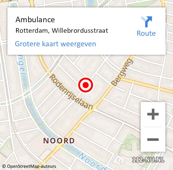 Locatie op kaart van de 112 melding: Ambulance Rotterdam, Willebrordusstraat op 11 augustus 2017 15:07