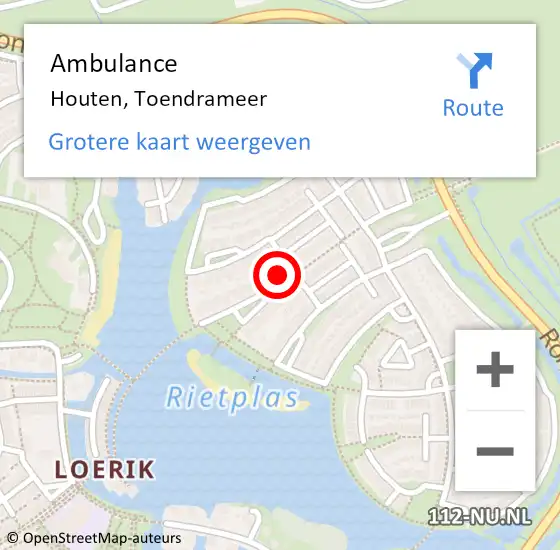 Locatie op kaart van de 112 melding: Ambulance Houten, Toendrameer op 11 augustus 2017 18:34