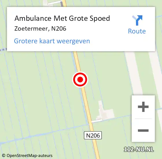 Locatie op kaart van de 112 melding: Ambulance Met Grote Spoed Naar Zoetermeer, N206 op 11 augustus 2017 18:46