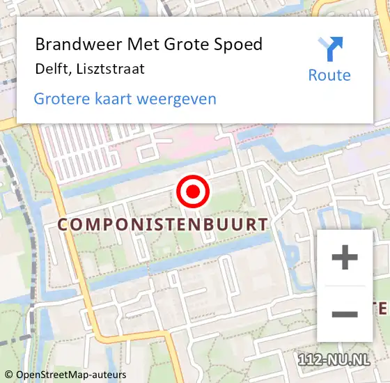 Locatie op kaart van de 112 melding: Brandweer Met Grote Spoed Naar Delft, Lisztstraat op 11 augustus 2017 22:39