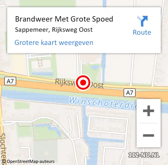 Locatie op kaart van de 112 melding: Brandweer Met Grote Spoed Naar Sappemeer, Rijksweg Oost op 11 augustus 2017 22:48
