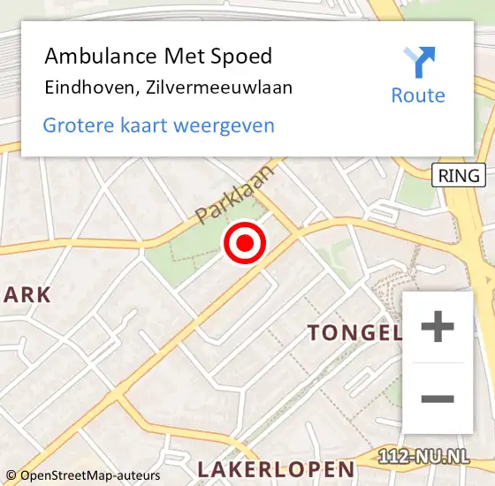 Locatie op kaart van de 112 melding: Ambulance Met Spoed Naar Eindhoven, Zilvermeeuwlaan op 12 augustus 2017 09:00