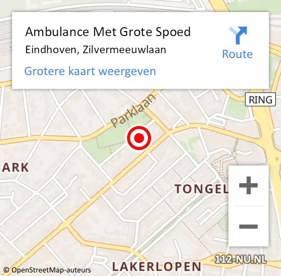 Locatie op kaart van de 112 melding: Ambulance Met Grote Spoed Naar Eindhoven, Zilvermeeuwlaan op 12 augustus 2017 09:03