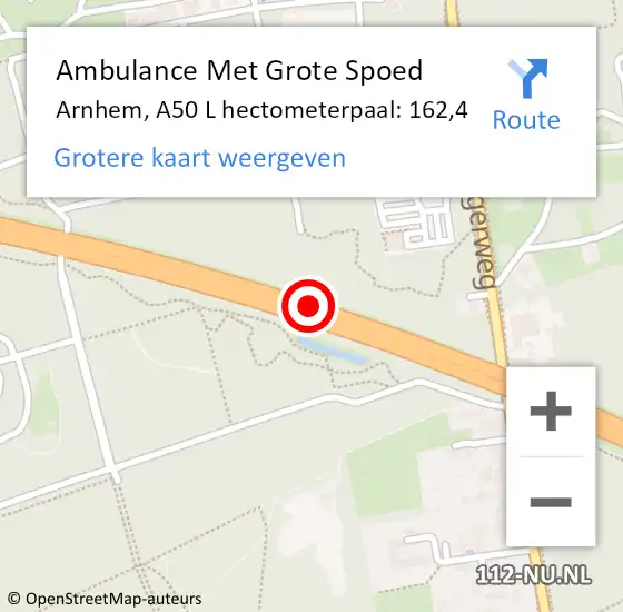 Locatie op kaart van de 112 melding: Ambulance Met Grote Spoed Naar Arnhem, A50 R hectometerpaal: 182,6 op 12 augustus 2017 11:41