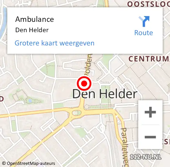Locatie op kaart van de 112 melding: Ambulance Den Helder op 12 augustus 2017 13:42