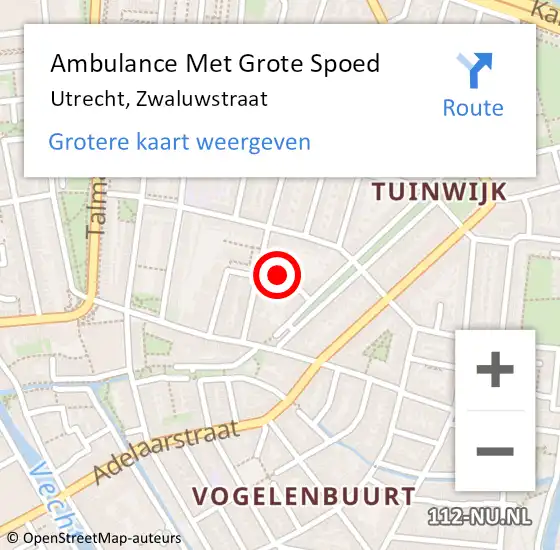 Locatie op kaart van de 112 melding: Ambulance Met Grote Spoed Naar Utrecht, Zwaluwstraat op 12 augustus 2017 18:55