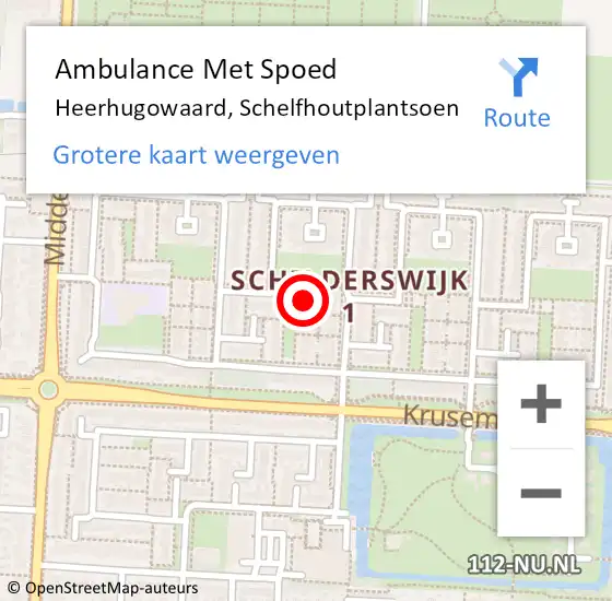 Locatie op kaart van de 112 melding: Ambulance Met Spoed Naar Heerhugowaard, Schelfhoutplantsoen op 12 augustus 2017 20:30