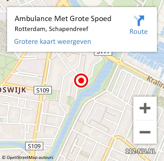 Locatie op kaart van de 112 melding: Ambulance Met Grote Spoed Naar Rotterdam, Schapendreef op 12 augustus 2017 23:41