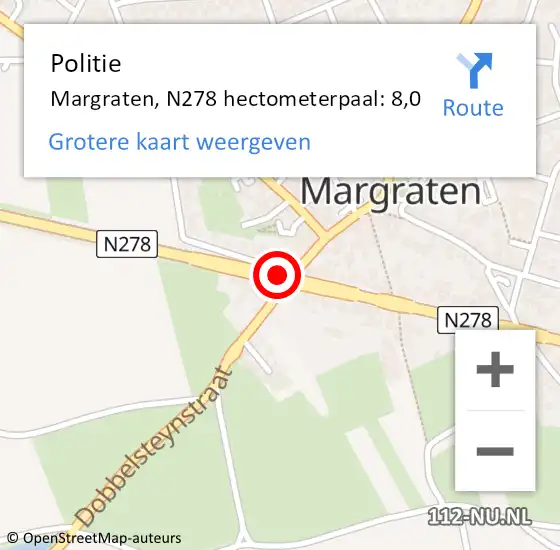 Locatie op kaart van de 112 melding: Politie Margraten, N278 hectometerpaal: 8,0 op 13 augustus 2017 00:01