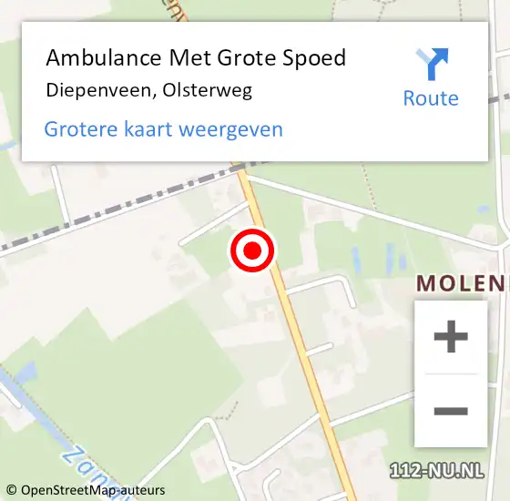 Locatie op kaart van de 112 melding: Ambulance Met Grote Spoed Naar Diepenveen, Olsterweg op 13 augustus 2017 01:00